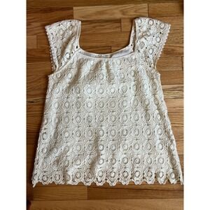 Purple Clover Cream 100% Cotton Crochet Top Sleeveless Cottagecore Size L